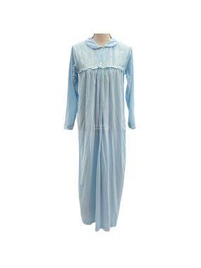 Carole Vtg 1980's Soft Fleece Floral Embroidered Maxi Nightgown